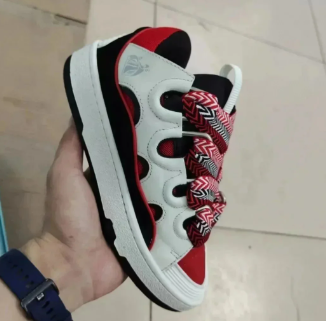 Sugargoo spreadsheet sneaker find, red and white low top shoes with QC details